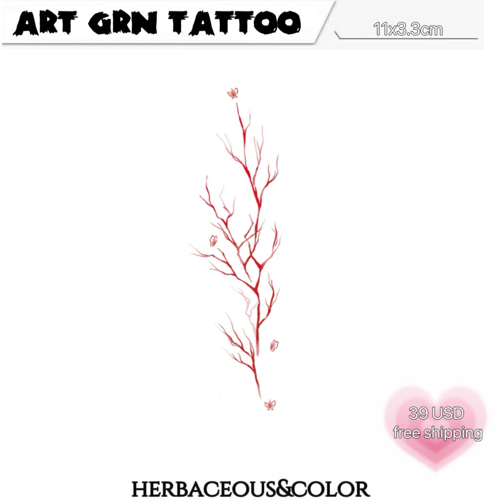 Red withered branch tattoo sticker