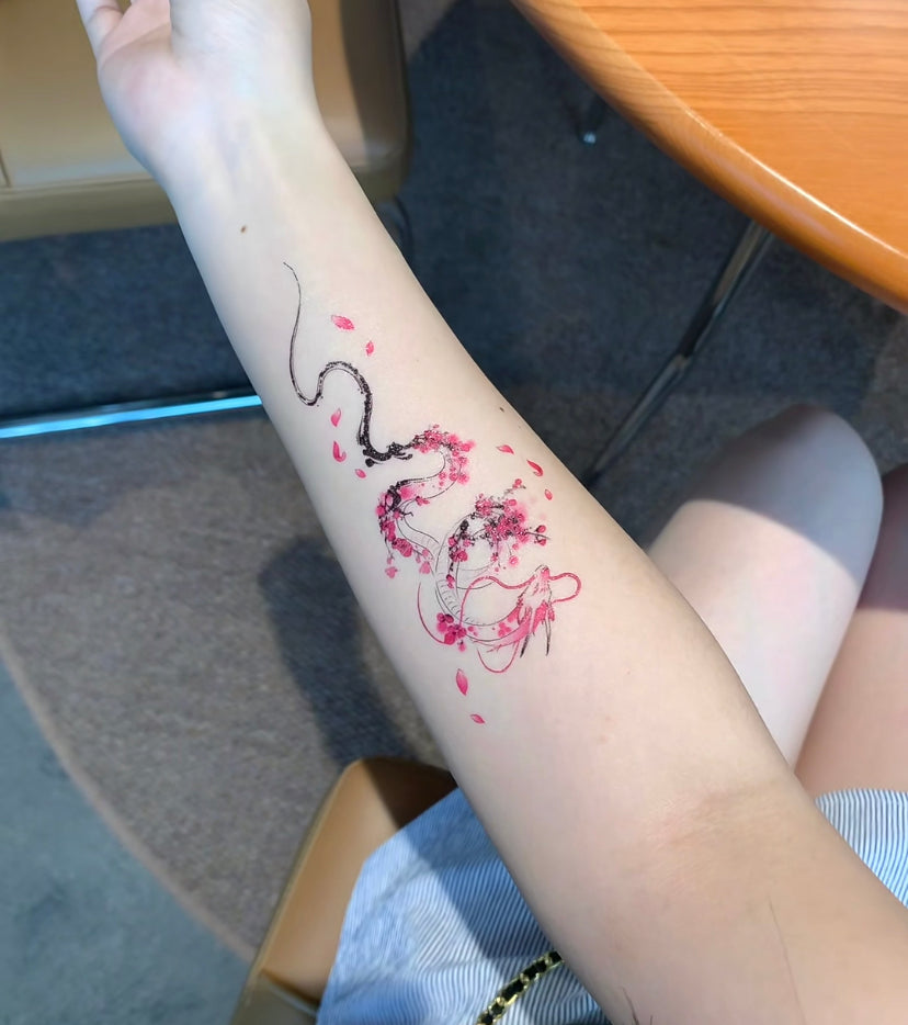 Peach Blossom Dragon Tattoo Stickers