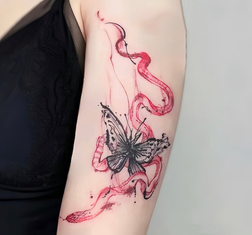 Snake and Butterfly Tattoo Stickers