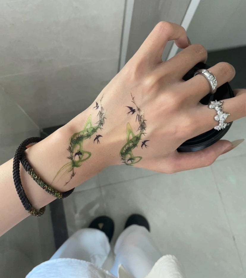 Green Ink Swallow Temporary Tattoo