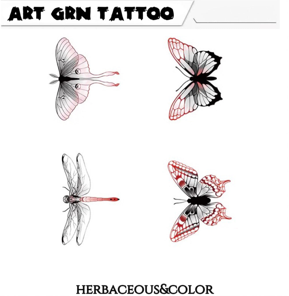 Temporary tattoos of butterflies and dragonflies