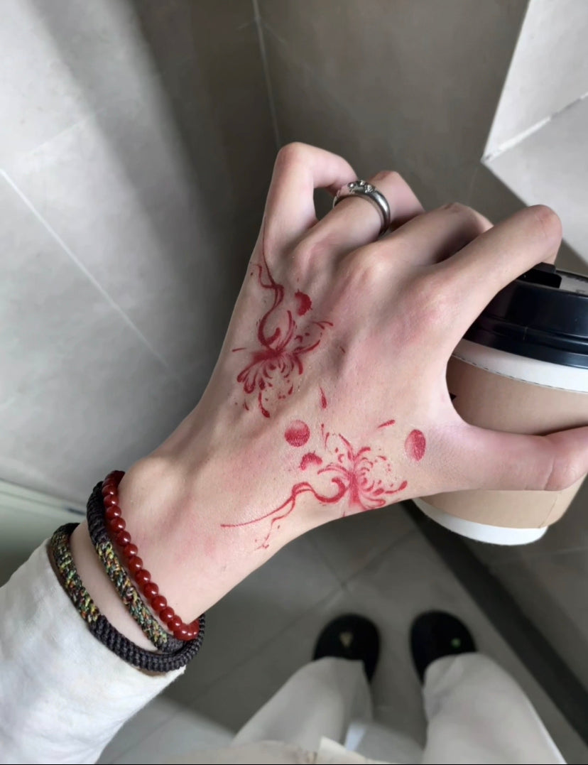 Temporary tattoo of red shore flower/2-pack