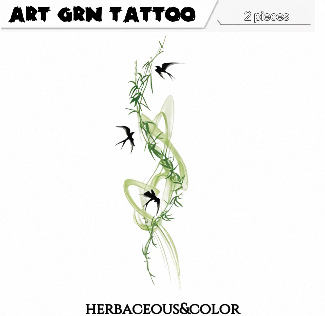 Green Ink Swallow Temporary Tattoo