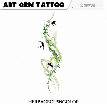 Green Ink Swallow Temporary Tattoo