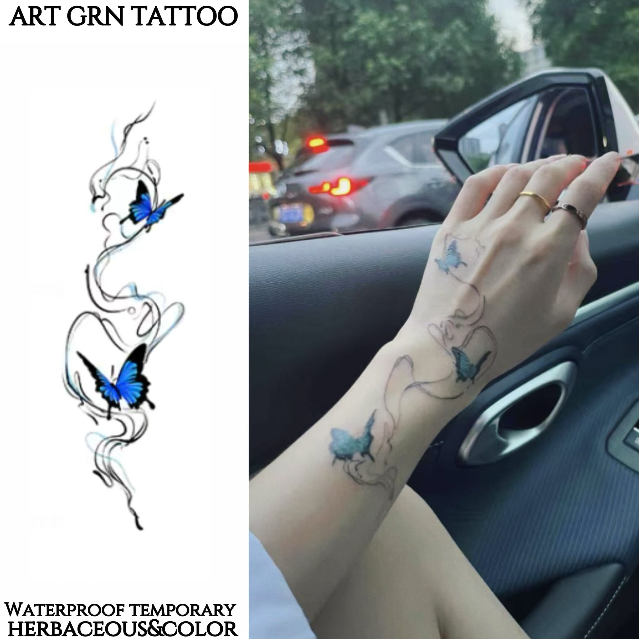 Blue Two Butterfly Tattoo Stickers