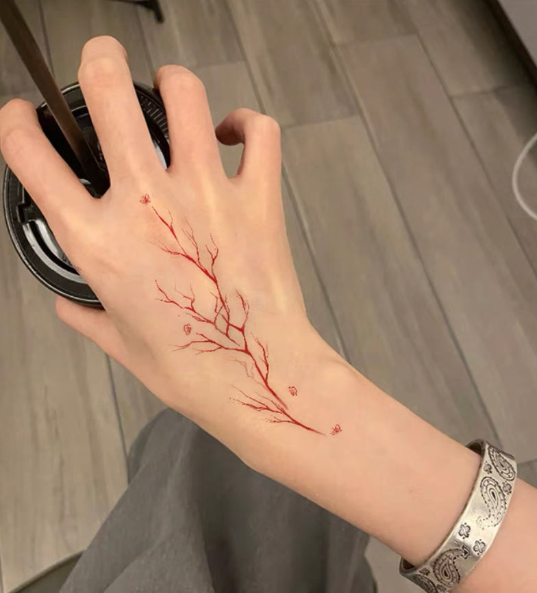 Red withered branch tattoo sticker